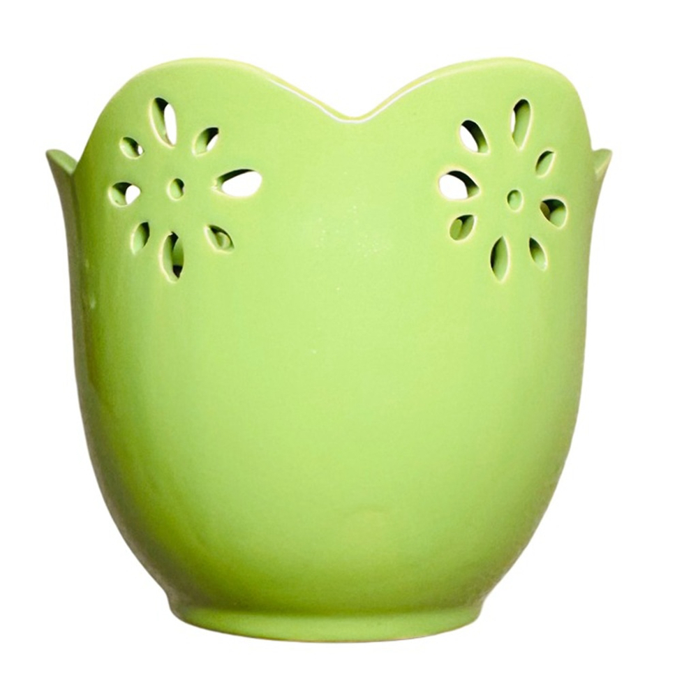 Vintage Decorative Lime Green Ceramic Flower Pot, 5"